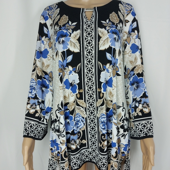 JM COLLECTION blouse with print size large tops Long sleeves - Picture 5 of 15